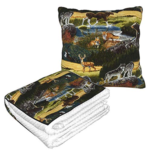 Lsjuee Bringing Nature Home Mountain Wildlife Nature Manta 2 en 1, Manta Ligera y Duradera, Almohada de Viaje