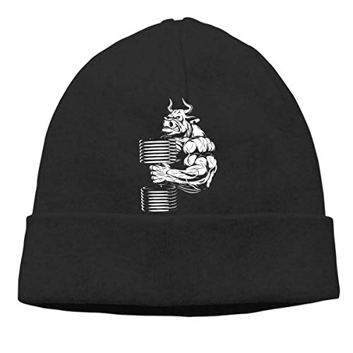 Lsjuee Un poderoso buey que realiza ejercicios de bíceps superiores con mancuernas, gorro de punto unisex