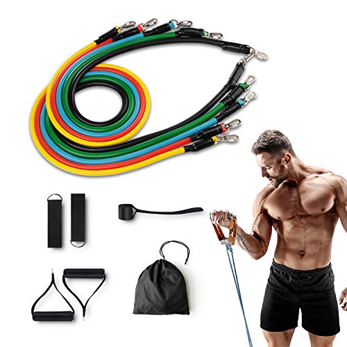 LSR Bandas Elasticas Musculacion,Set de Bandas de Resistencia con Cinco Tubo de Látex,Bandas de Resistencia Fitness para Yoga,Fisioterapia,Estiramientos,Gimnasio en Casa,Incluye Bolsa de Transporte