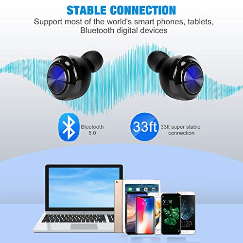 LTDNB Auriculares Bluetooth, Impermeable Auriculares Inalámbricos Bluetooth 5.0 HiFi Mini Twins Estéreo In-Ear Bluetooth con Caja de Carga Portátil para iPhone y Android