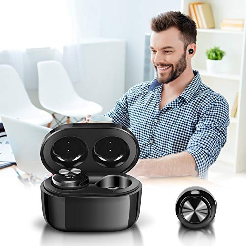 LTDNB Auriculares Bluetooth, Impermeable Auriculares Inalámbricos Bluetooth 5.0 HiFi Mini Twins Estéreo In-Ear Bluetooth con Caja de Carga Portátil para iPhone y Android