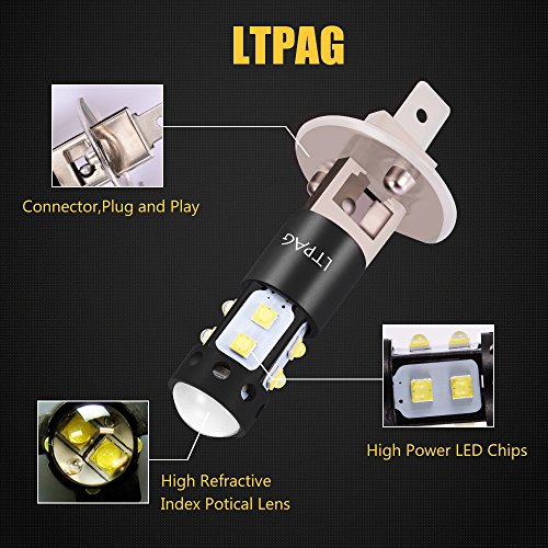 LTPAG 2pcs Bombilla H1 LED Coche,100W 20SMD Luces Antiniebla Bombillas 6000K 2000 Lúmenes IP68 Impermeable LED Lamparas, Blanco Frío