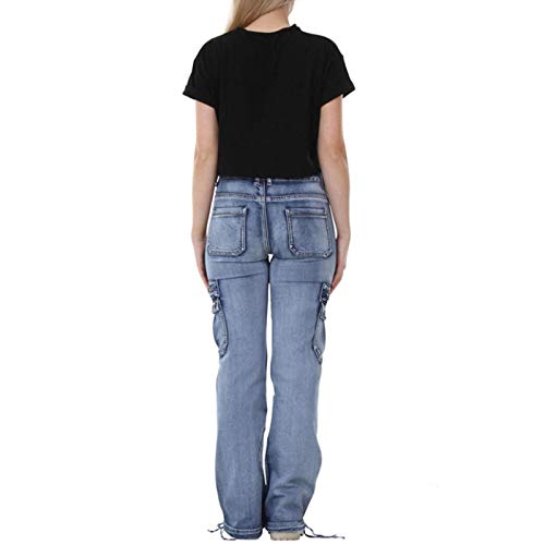 Luandge Pantalones Vaqueros de Pierna Recta de Carga con múltiples Bolsillos para Mujer 3XL Luandge Pantalones Vaqueros de Pierna Recta de Carga con múltiples Bolsillos para Mujer 3XL