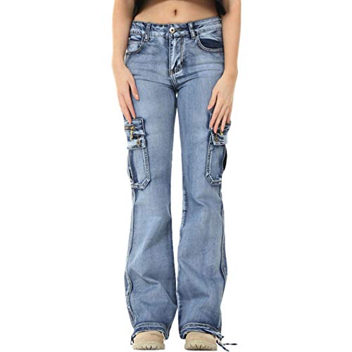Luandge Pantalones Vaqueros de Pierna Recta de Carga con múltiples Bolsillos para Mujer 3XL Luandge Pantalones Vaqueros de Pierna Recta de Carga con múltiples Bolsillos para Mujer 3XL