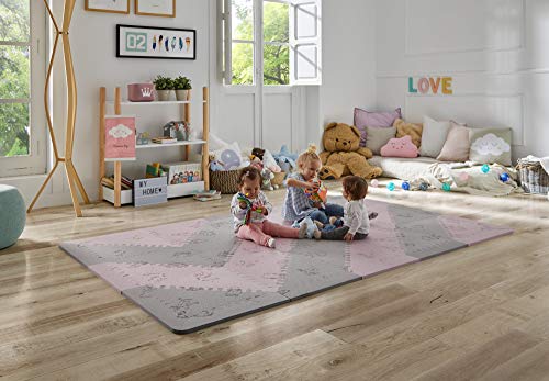 LuBabymats - Alfombra puzzle infantil para bebés de Foam (EVA), suelo extra acolchado para niños, color rosa y gris LuBabymats - Alfombra puzzle infantil para bebés de Foam (EVA), suelo extra acolchado para niños, color rosa y gris