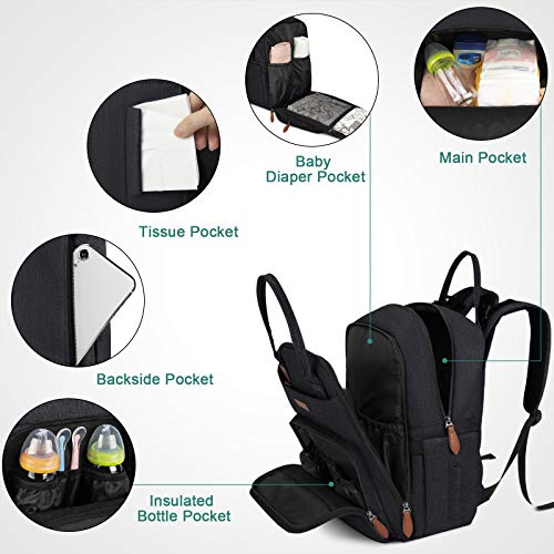 Lubardy Mochila para Pañales Mochilas Maternidad Bolsos Carro Bebe Bolsa Pañalera de Biberones Mama Mujer Grande Impermeable Multifuncional Negro Lubardy Mochila para Pañales Mochilas Maternidad Bolsos Carro Bebe Bolsa Pañalera de Biberones Mama Mujer Grande Impermeable Multifuncional Negro