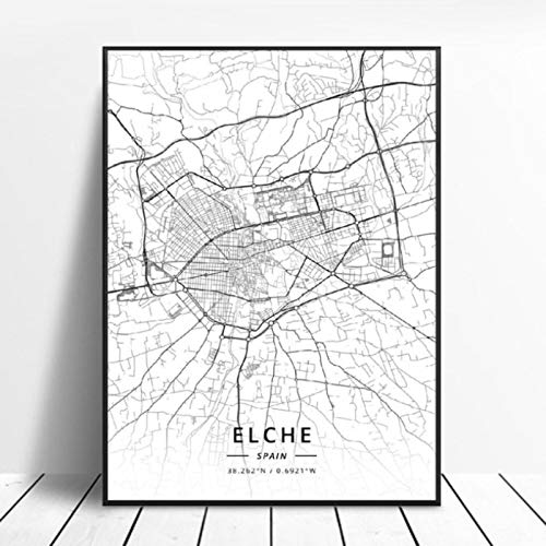 lubenwei Elche Pamplona Vitoria-Gasteiz Madrid Albacete Santander Oviedo Spain Canvas Art Map Poster 50x70cm Sin Marco AQ-888