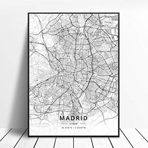 lubenwei Elche Pamplona Vitoria-Gasteiz Madrid Albacete Santander Oviedo Spain Canvas Art Map Poster 50x70cm Sin Marco AQ-893