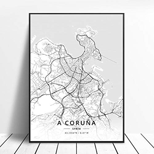 lubenwei Huelva A Coruna Valladolid Alicante Badajoz Mostoles Spain Map Poster 50x70cm Sin Marco AQ-845