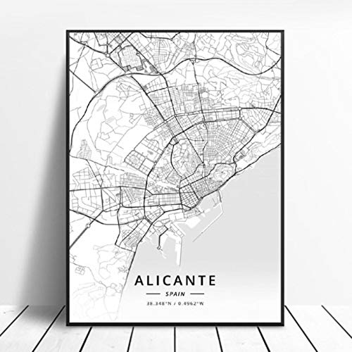 lubenwei Huelva A Coruna Valladolid Alicante Badajoz Mostoles Spain Map Poster 50x70cm Sin Marco AQ-846