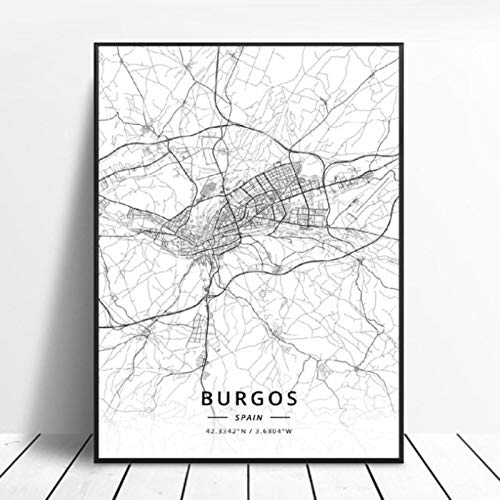 lubenwei Lleida Toledo Logroño Vigo Murcia Burgos España Lienzo Arte Mapa Póster 50x70cm Sin Marco AQ-780