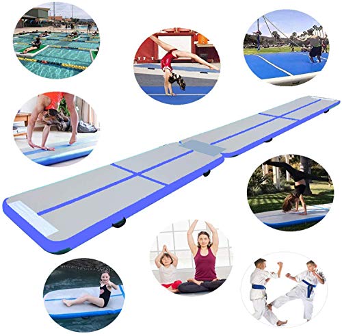 Lucear Air Track para Gimnasia con Bomba de Aire Eléctrica. Pista de Aire Inflable Tumbling Alfombrillas-Colchonetas Volteretas para de Aterrizaje, de Ejercicio, de Entrenamiento (Blue, 3x1x0.1M)