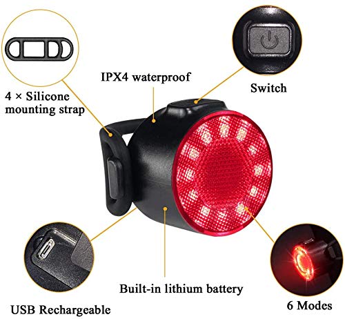 Luces Bicicleta Kit, Impermeable LED Luz Bicicleta, luces Delanteras y Traseras Recargables USB Para Bicicleta, 6 Iluminación Modos Luz Trasera, Luces Seguridad Para Ciclismo de Montaña y Carretera