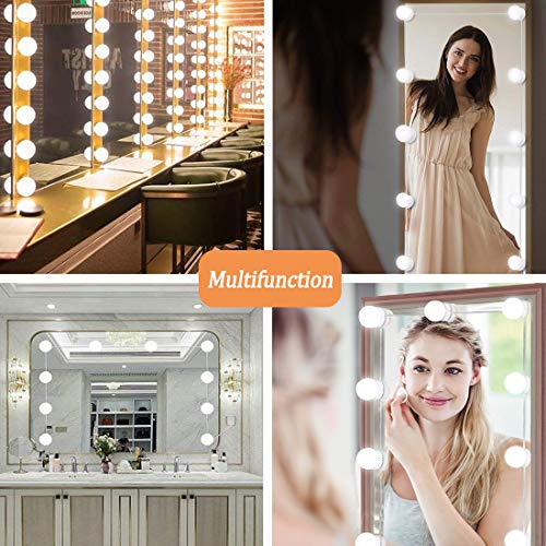 Luces de Espejo Maquillaje, LED Lámpara de Espejo Cosmético de Tocador con Estilo Hollywood con USB Puerto, Kit Luz Baño 10 Bombillas Dimmable 3 Modos y 10 Brillo Para DIY (Sin Espejo y Cargador USB)