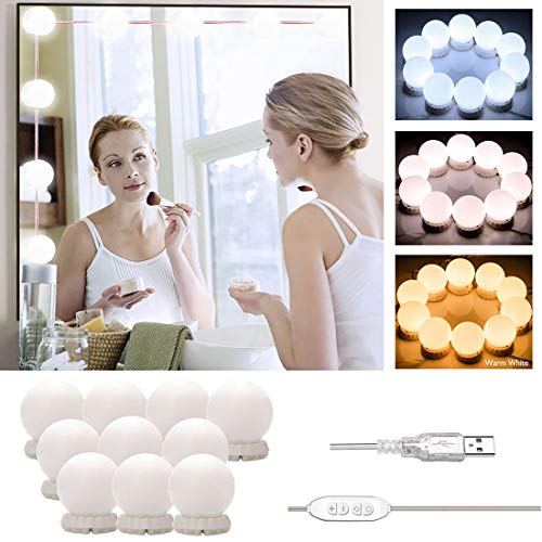 Luces de Espejo Maquillaje, LED Lámpara de Espejo Cosmético de Tocador con Estilo Hollywood con USB Puerto, Kit Luz Baño 10 Bombillas Dimmable 3 Modos y 10 Brillo Para DIY (Sin Espejo y Cargador USB) Luces de Espejo Maquillaje, LED Lámpara de Espejo Cosmético de Tocador con Estilo Hollywood con USB Puerto, Kit Luz Baño 10 Bombillas Dimmable 3 Modos y 10 Brillo Para DIY (Sin Espejo y Cargador USB)