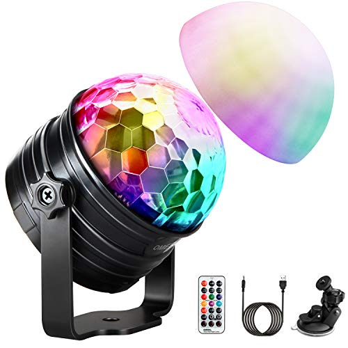 Luces Discoteca, OMERIL Bola de Discoteca con Ritmo de Sonido, Control Remoto, 7 Colores RGB y Función de Temporizador, Luz Discoteca Giratoria para Fiesta, Casa, Navidad, Cumpleaños, Bodas, Niños