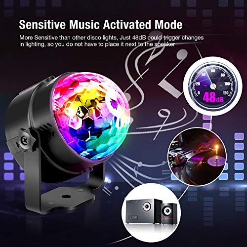 Luces Discoteca OMERIL Bola Discoteca con 4M Cable USB, LED Giratoria Luz de Fiesta con Sonido Activado, Control Remoto y 7 Colores RGB, Ideal para Cumpleaños, Discoteca, Fiesta, Bar, Navidad, Bodas