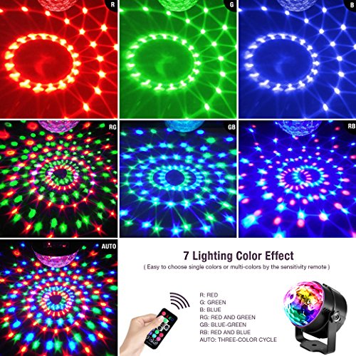 Luces Discoteca OMERIL Bola Discoteca con 4M Cable USB, LED Giratoria Luz de Fiesta con Sonido Activado, Control Remoto y 7 Colores RGB, Ideal para Cumpleaños, Discoteca, Fiesta, Bar, Navidad, Bodas