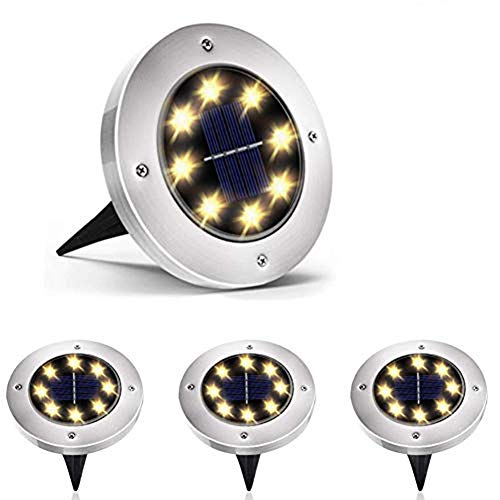 Luces Solar de Tierra Luz 8 LED, WZTO 400LM Luces Solares Jardin Impermeable Lámpara en el Exterior, Patio, Entrada de Garaje, Césped, Decoración de Camin