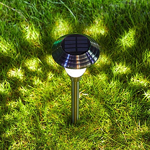 Luces solares de exterior de acero inoxidable y cristal, resistentes al agua, encendido y apagado automático, inalámbricas, para jardín, patio, camino, paisaje, decoración navideña (4 unidades)