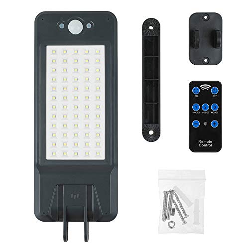 Luces solares LED para exteriores impermeables IP65 con control remoto, luces de seguridad con 60 LED, luz de pared con sensor de movimiento infrarrojo Luces solares LED para exteriores impermeables IP65 con control remoto, luces de seguridad con 60 LED, luz de pared con sensor de movimiento infrarrojo
