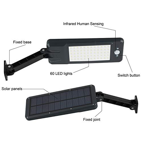 Luces solares LED para exteriores impermeables IP65 con control remoto, luces de seguridad con 60 LED, luz de pared con sensor de movimiento infrarrojo Luces solares LED para exteriores impermeables IP65 con control remoto, luces de seguridad con 60 LED, luz de pared con sensor de movimiento infrarrojo