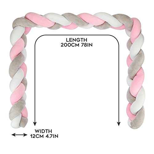 Luchild Trenza Protector de Cuna, 200cm Parachoques, Protector Cuna Chichonera para Proteger Bebe y Decorar la Cuna