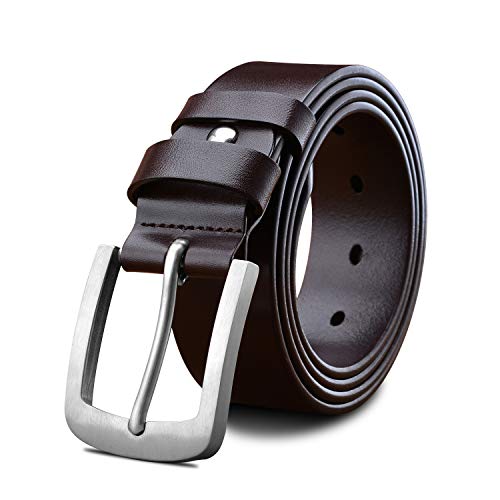 LUCIANO Cinturones de Hebilla de Acero Inoxidable con Correa de Cuero Genuino para Hombres BR-105