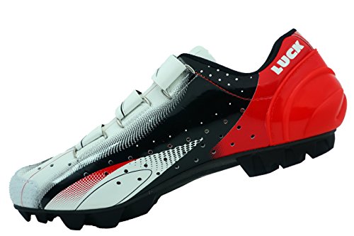 LUCK Zapatillas de Ciclismo Extreme 3.0 MTB,con Suela de Carbono y Triple Tira de Velcro de sujeción ademas de Puntera de Refuerzo. (41 EU, Rojo)