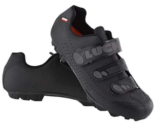 LUCK Zapatillas de Ciclismo Matrix Revolution MTB, con una estupenda Suela de Carbono Muy Ligera y rígida y Triple Velcro para un Ajuste (41 EU, Negro)