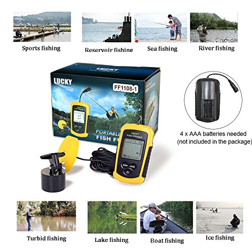 LUCKY Buscadores de Pescado Alarma 100M / 328ft Sensor de Sonar portátil de Pesca con Cable LCD Profundidad buscador ecosonda