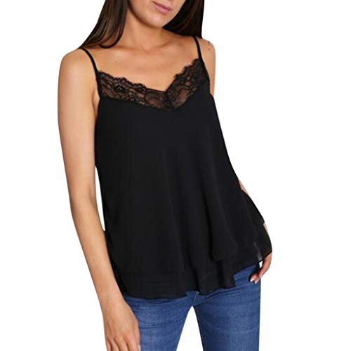 Luckycat Blusa de Encaje Hueco de Mujer, Camisa Holgada sin Tirantes Camiseta Mujeres Verano Camiseta Tirantes de Encaje Manga Corta Blusa Casual Camiseta sin Mangas