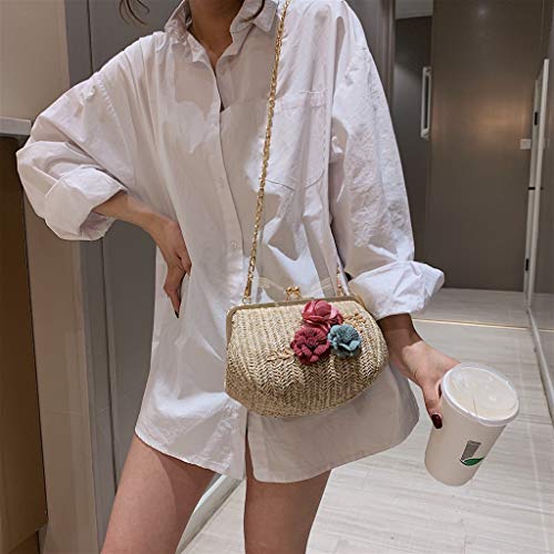 Luckycat Bolso de Paja Mujer Femenina Crossbody Bolsos para Damas Tejido Hecho A Mano Redondo Bolsos de Hombro Ratán Bolsa Monedero de embrague de paja Bolso de mano Flat Clutch Bolsa de playa verano