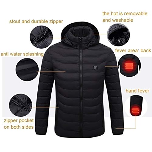 Luckycat Chaqueta de plumón Chaqueta eléctrica con calefacción Ropa calentada para Hombre con Carga USB para Hombre y Mujer Abrigo de algodón abrigado Chaqueta con Capucha (no Incluye energía móvil)