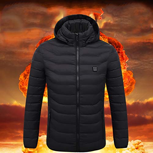 Luckycat Chaqueta de plumón Chaqueta eléctrica con calefacción Ropa calentada para Hombre con Carga USB para Hombre y Mujer Abrigo de algodón abrigado Chaqueta con Capucha (no Incluye energía móvil)