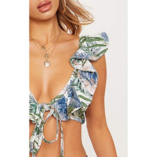 Luckycat Conjunto de Bikini Mujer 2019 Traje de Baño Volantes Correas de Espagueti Bañador Plisado Estampado Cintura Alta Ropa de Playa Tallas Grandes