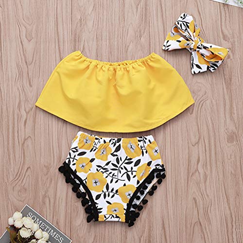 Luckycat Conjunto Rope para Bebe niña Verano Hombro Camisa para Niñas sin Tirantes Blusa Moda Tops para Chica Pantalones Cortos+Blusa +Venda