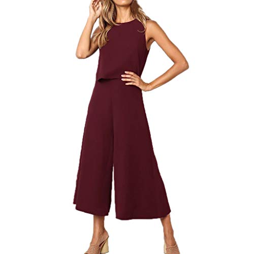 Luckycat Monos Mujer Verano Fiesta Sexy Monos Mujer Fiesta Color Sólido Top de Tirantes Volantes sin Mangas Mujer Verano Elegante Casual Jumpsuit Pantalones Pierna Ancha Monos Verano