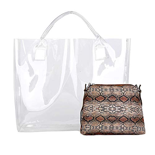 Luckycat Mujer de Bolsos de Mano Impermeable Mitad Transparentes Bolsa de Mano, Bolso de Playa del PVC y Poliester con el Bolso Cosmetico Pequeno