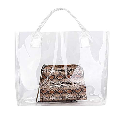 Luckycat Mujer de Bolsos de Mano Impermeable Mitad Transparentes Bolsa de Mano, Bolso de Playa del PVC y Poliester con el Bolso Cosmetico Pequeno