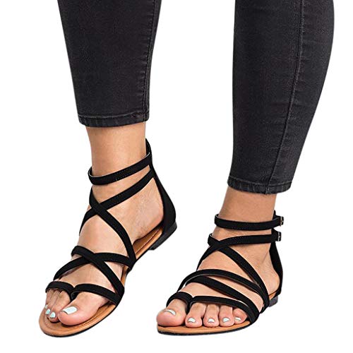 Luckycat Mujer Sandalias Planas Verano Tobillo Correa Hebilla Zapatillas Plataforma Zapatos Plano Cómodos con Cremallera Sandalias para Mujer Playa Zapatos de Verano Sandalias de Punta Abierta