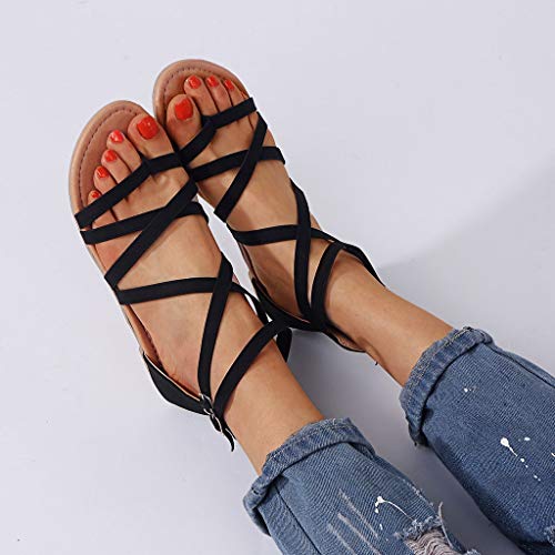 Luckycat Mujer Sandalias Planas Verano Tobillo Correa Hebilla Zapatillas Plataforma Zapatos Plano Cómodos con Cremallera Sandalias para Mujer Playa Zapatos de Verano Sandalias de Punta Abierta