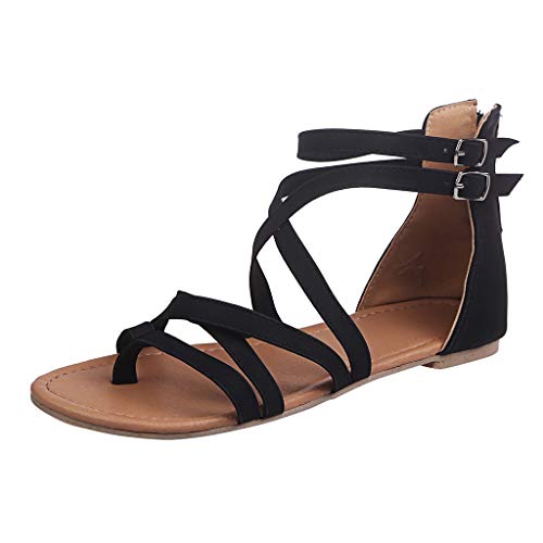 Luckycat Mujer Sandalias Planas Verano Tobillo Correa Hebilla Zapatillas Plataforma Zapatos Plano Cómodos con Cremallera Sandalias para Mujer Playa Zapatos de Verano Sandalias de Punta Abierta