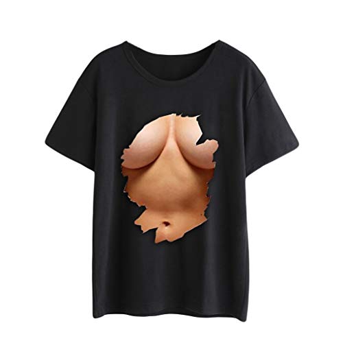 Luckycat Mujer Suave Cómodo Manga Corta Cuello Redondo Pullover Camiseta Lindo 3D El Pecho Impresión Slim T-Shirt
