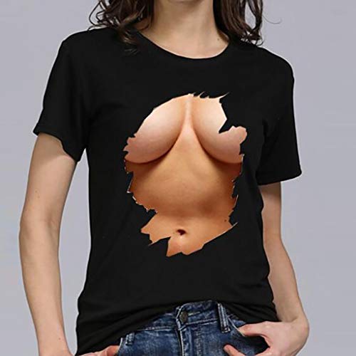 Luckycat Mujer Suave Cómodo Manga Corta Cuello Redondo Pullover Camiseta Lindo 3D El Pecho Impresión Slim T-Shirt Luckycat Mujer Suave Cómodo Manga Corta Cuello Redondo Pullover Camiseta Lindo 3D El Pecho Impresión Slim T-Shirt