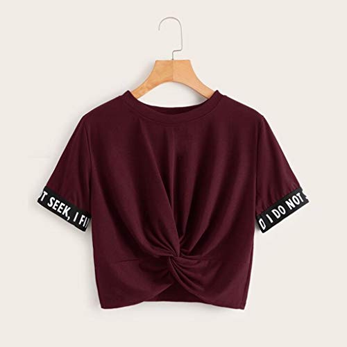 Luckycat Mujeres Casual Manga Corta Camiseta Tops Chaleco Letra Impreso Blusa Camiseta Cuello Redondo Mini Vestidos Sueltos Tops de Verano Chicas Adolescentes Hip Hop Ropa de Baile Rocío Ombligo