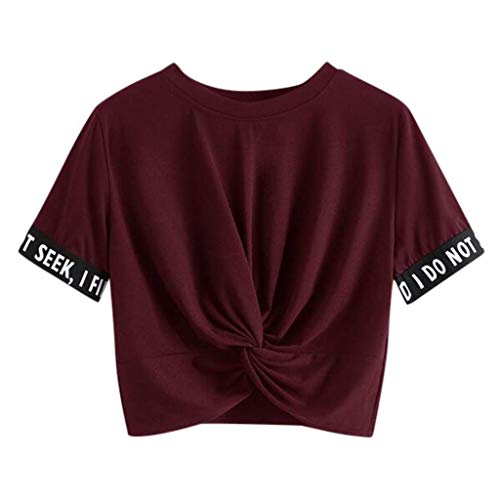 Luckycat Mujeres Casual Manga Corta Camiseta Tops Chaleco Letra Impreso Blusa Camiseta Cuello Redondo Mini Vestidos Sueltos Tops de Verano Chicas Adolescentes Hip Hop Ropa de Baile Rocío Ombligo