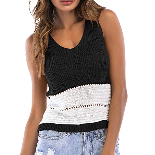 Luckycat Tejer Chaleco Corto de Mujer, Patchwork Camisetas sin Mangas sin Tirantes Atractivas de la Moda 2019 Blusa Tops para Primavera Verano Luckycat Tejer Chaleco Corto de Mujer, Patchwork Camisetas sin Mangas sin Tirantes Atractivas de la Moda 2019 Blusa Tops para Primavera Verano