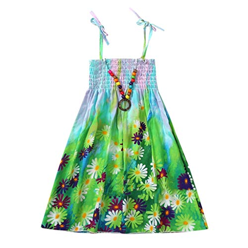 Luckycat Vestido Niña, Verano Bohemia Bowknot Chicas Retro Floral Imprimir Vestido Vestimenta Sin Mangas Vestidos para Niñas Casual Princesa Vestir para Playa