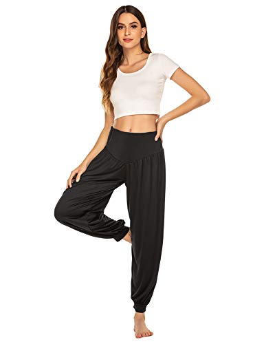 Lucyme Mujer Pantalones harén Tobillo Puños Pantalones Deportivos Pilates Yoga Pants,Negro,M